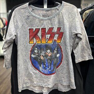 Vintage KISS Band Tee | Tie Dye Rock T-Shirt Blue Grey | Women’s Large